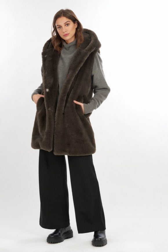 Oakwood Daisy Dark Khaki Faux Fur Gilet Style 63984