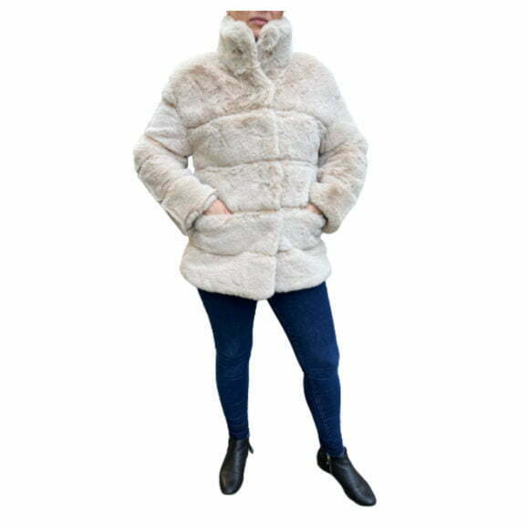 Passioni Beige Faux Fur Coat Style 10231
