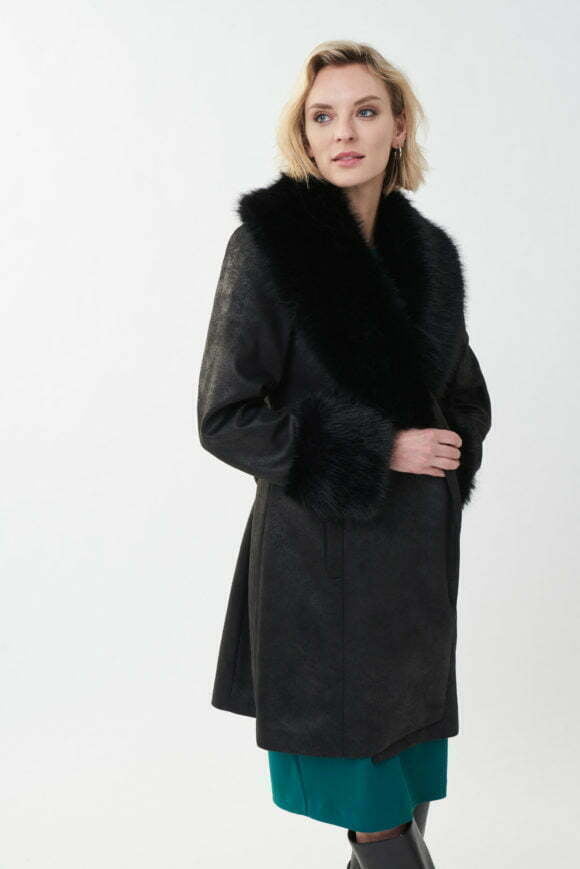 Joseph Ribkoff 223918 Black Faux Fur Trim Coat