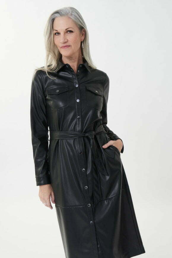 Joseph Ribkoff 223940 Faux Leather Black Dress