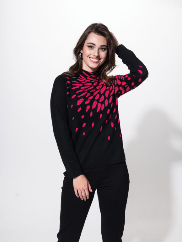 Alison Sheri A42126 Black/Pink Knit Top