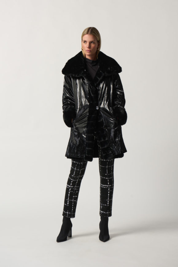 Joseph Ribkoff 233900 Faux Fur Reversible Black Coat