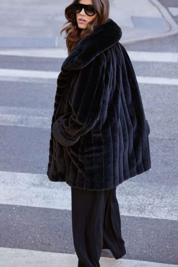 Joseph Ribkoff 233900 Faux Fur Reversible Black Coat