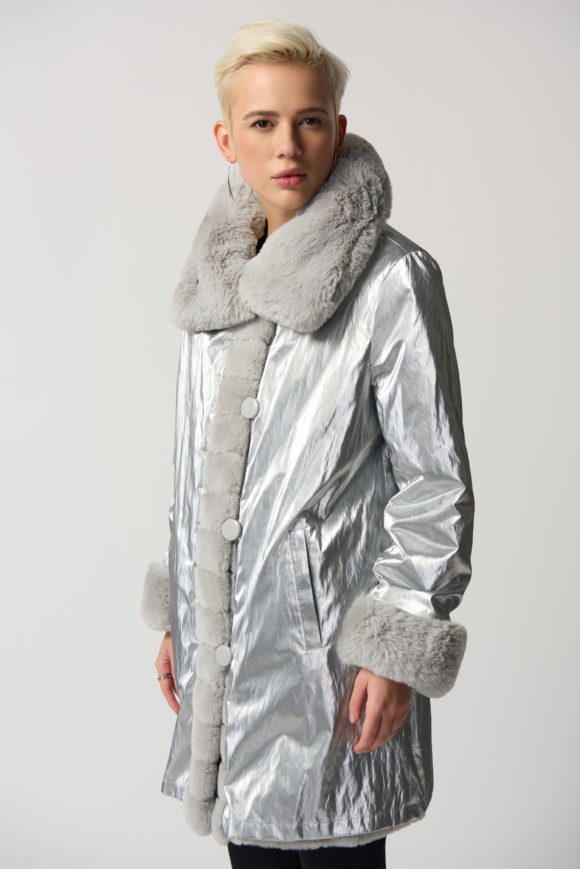 Joseph Ribkoff 233900 Faux Fur Reversible Silver Coat