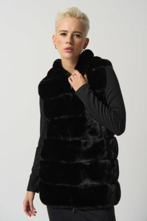 Joseph Ribkoff 233921 Black Faux Fur Reversible Vest