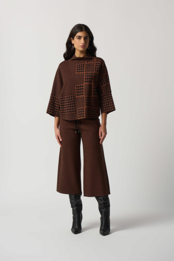 Joseph Ribkoff 233903 Black/Toffee Houndstooth Knit Top