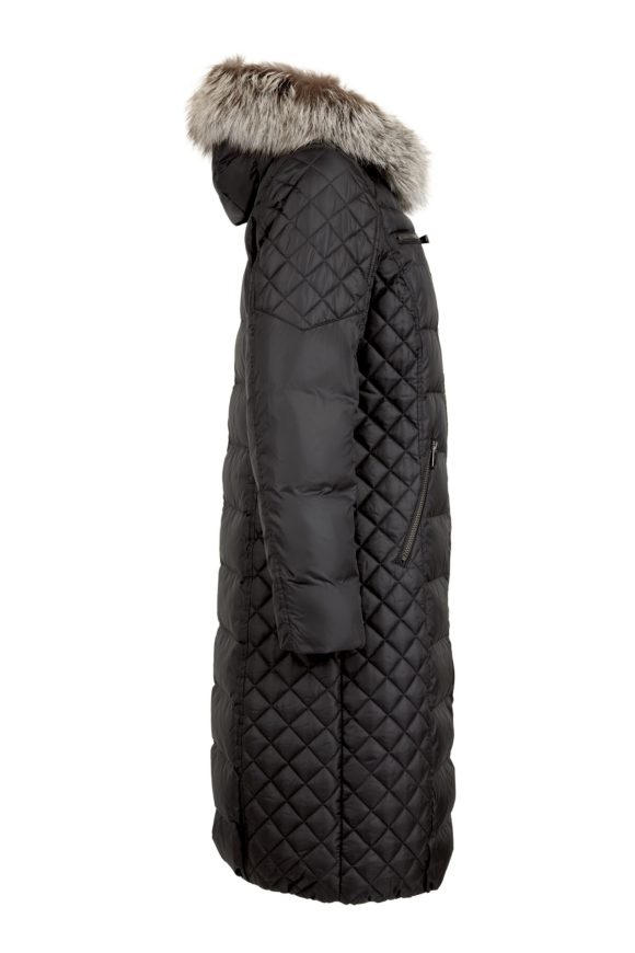 Norman 9323 Black Quilted Fur Trim Down Coat