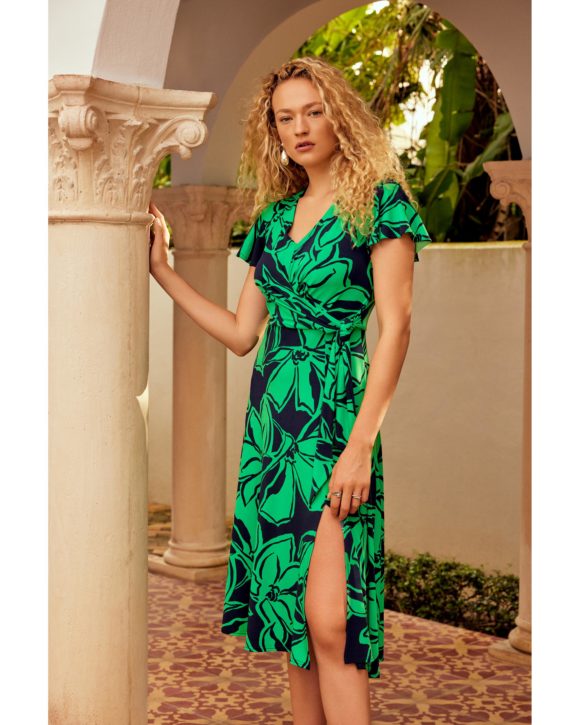 Joseph Ribkoff 241052 Midnight Blue/Green Floral Print Dress