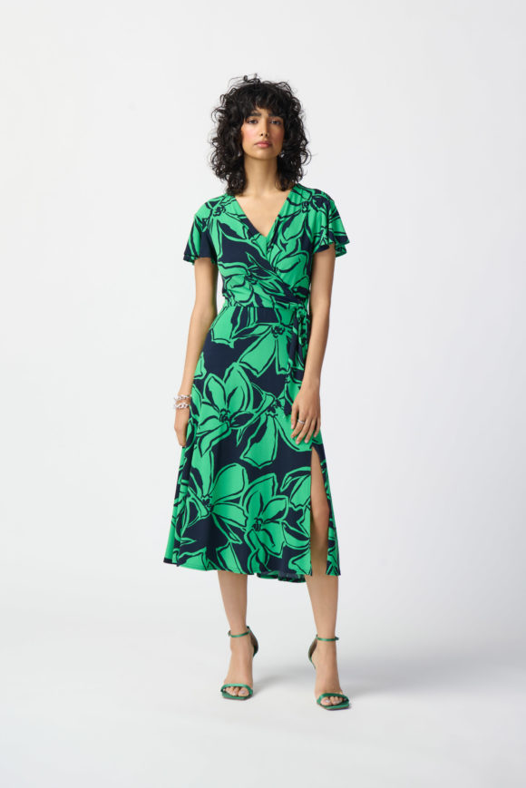 Joseph Ribkoff 241052 Midnight Blue/Green Floral Print Dress