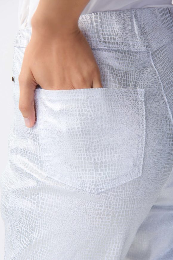 Joseph Ribkoff 241932 White/Silver Print Crop Trousers