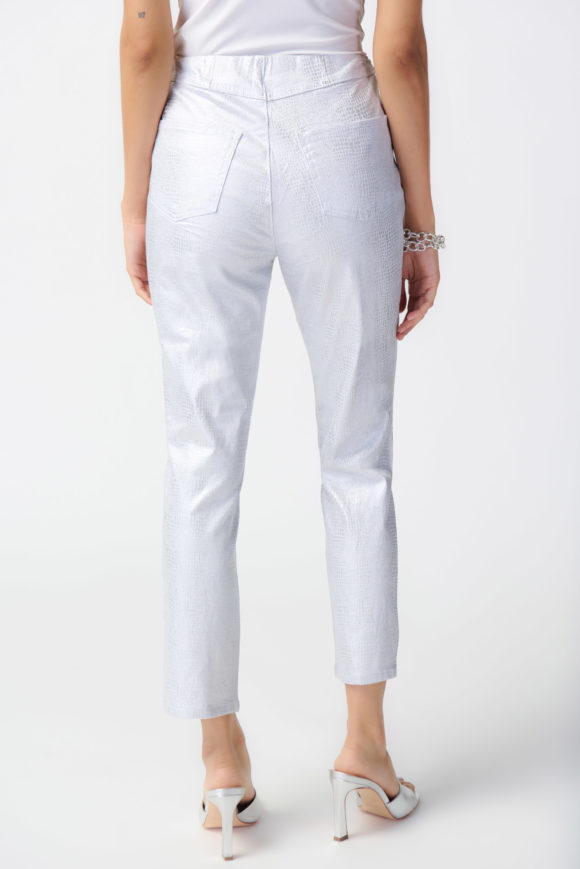 Joseph Ribkoff 241932 White/Silver Print Crop Trousers