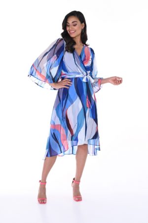 Frank Lyman 246102 Blue/Multi V-Neckline Dress